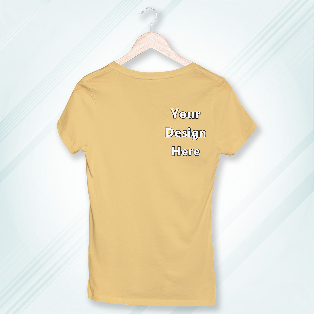 Beige Round Neck Classic Customized T-Shirt Front Pocket Design | Women