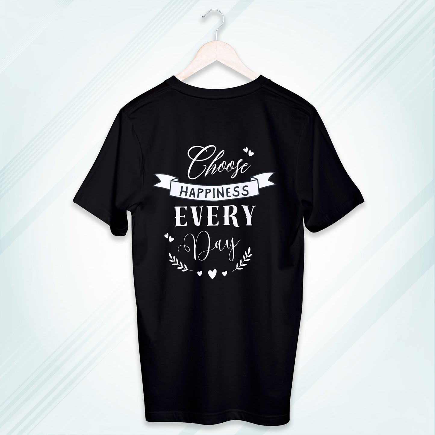 Black Round Neck Classic Crew Solid T-shirt Choose Happiness Every Day