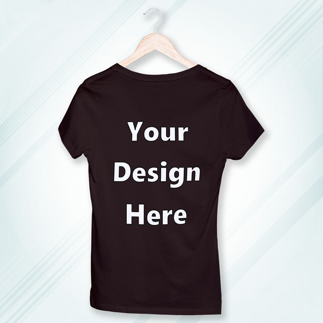 Coffee Brown Round Neck Classic Customized T-Shirt Front Design | Women