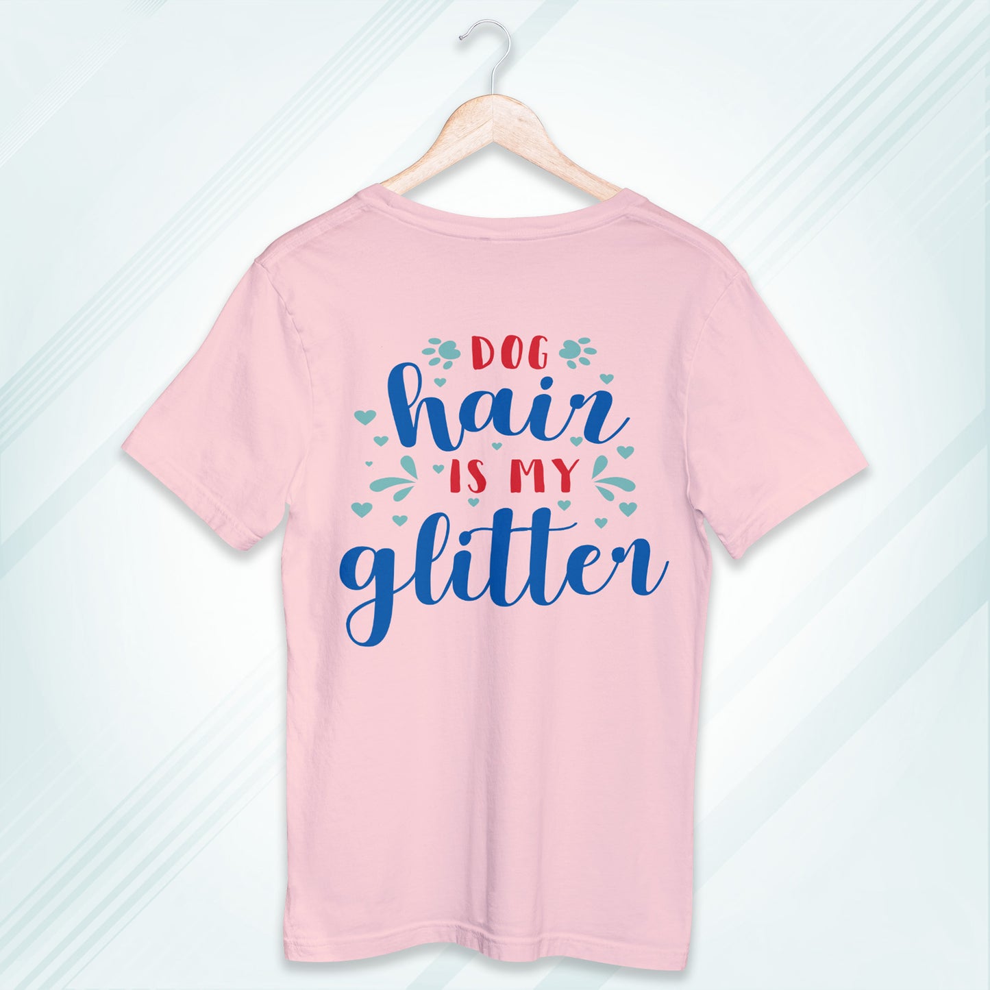 Light Pink Round Neck Oversized Cotton Printed T-shirt Dog Hair is my Glitter Unisex