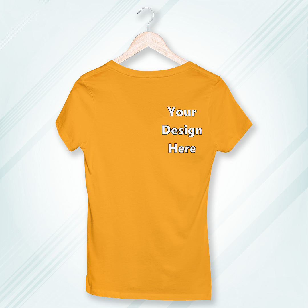 Golden Yellow Round Neck Classic Customized T-Shirt Front Pocket Design | Women