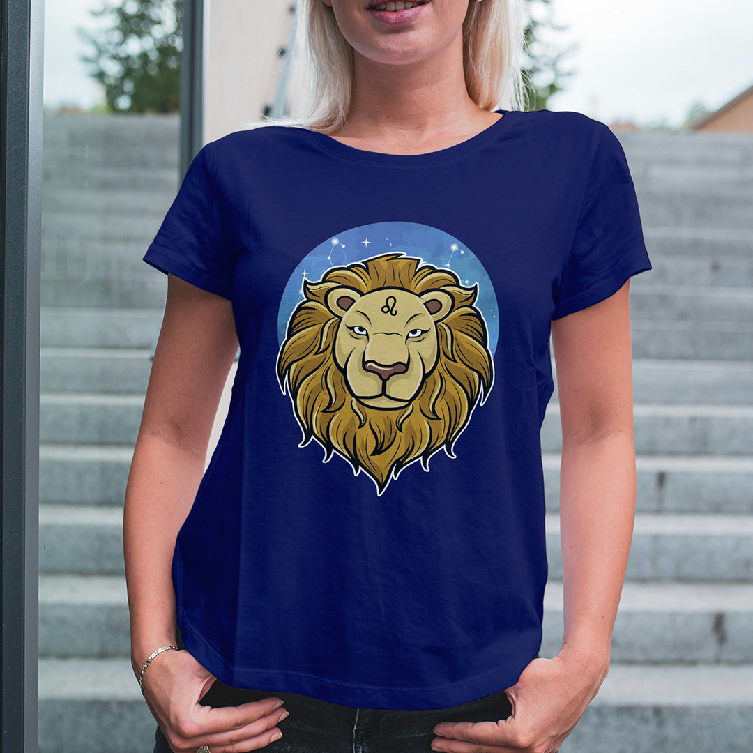 Royal Blue Round Neck Classic Printed Classic T-Shirt Leo Horoscope | Women