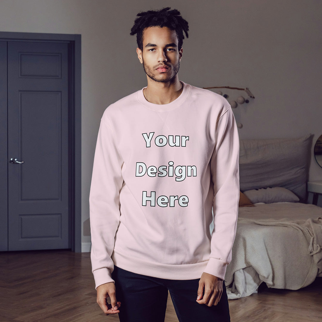 Light Pink Front Customized Cotton Solid Sweatshirt | Unisex