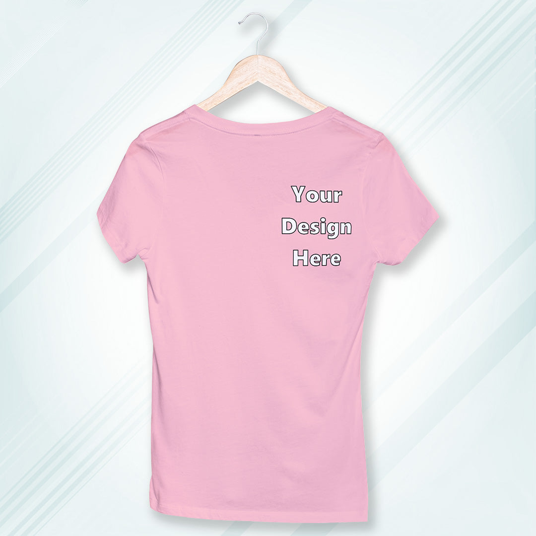Light Pink Round Neck Classic Customized T-Shirt Front Pocket Design | Women