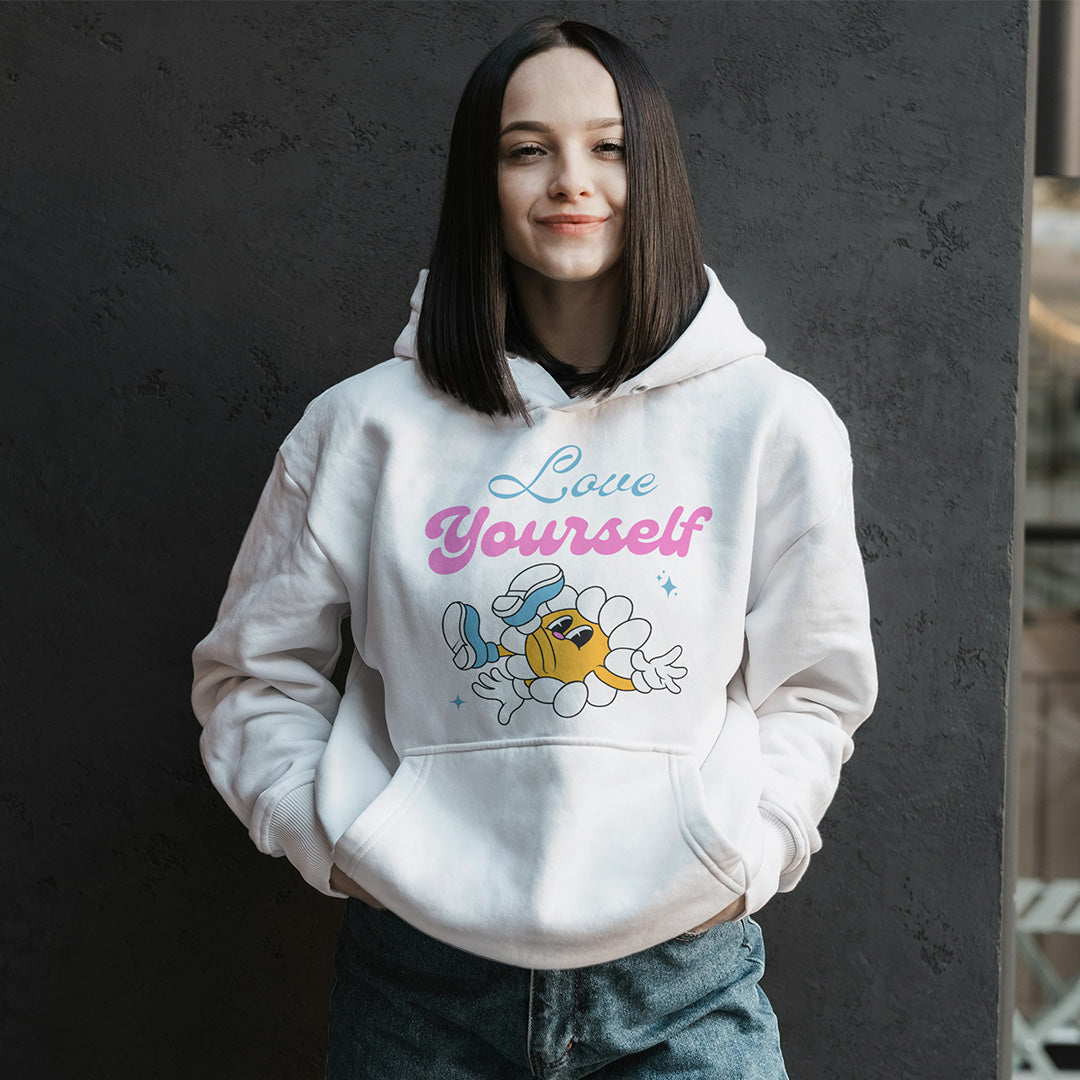 White Solid Hooded Sweatshirt | Love Yourself Unisex Hoodies