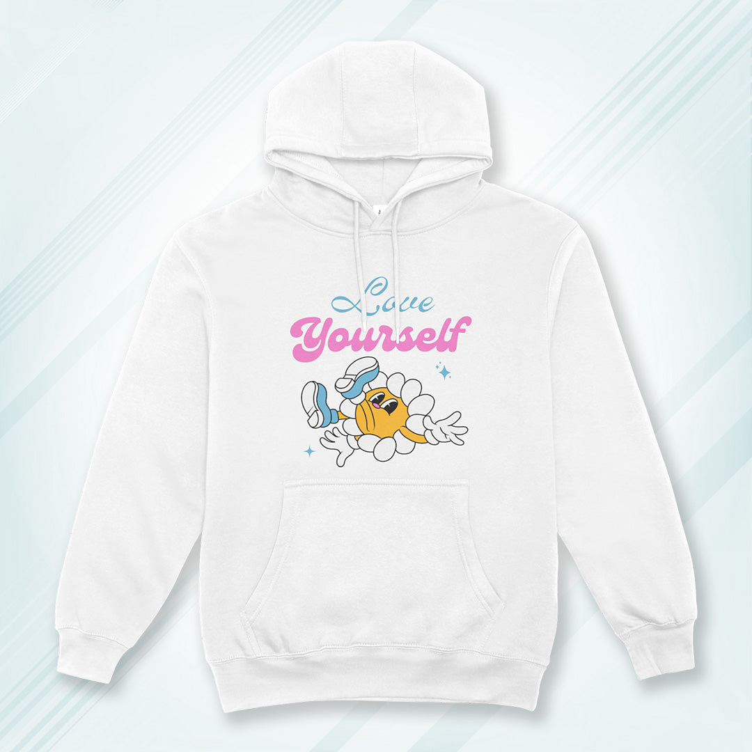 White Solid Hooded Sweatshirt | Love Yourself Unisex Hoodies