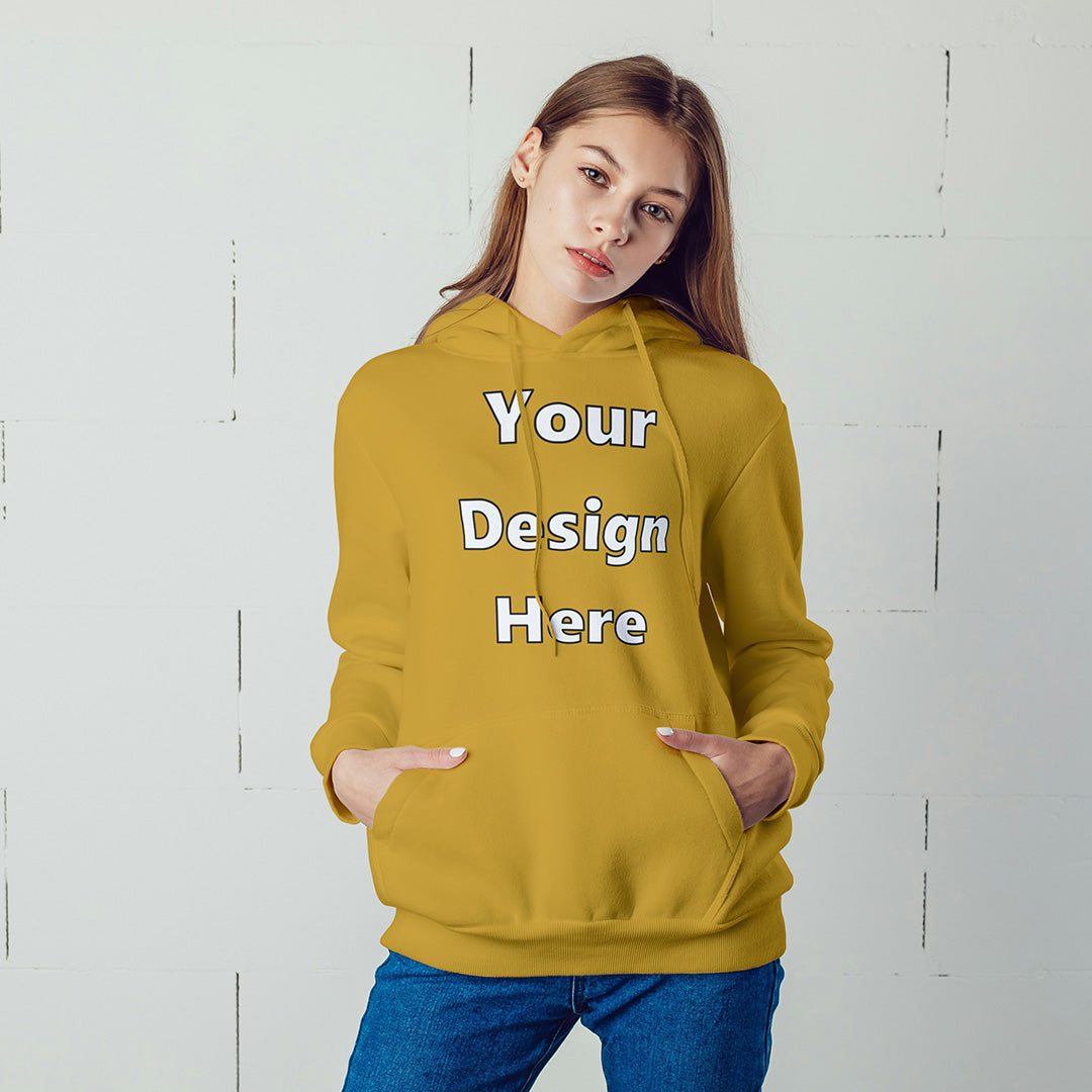 Mustard Yellow Front Customized Hoodie Sweatshirt | Unisex
