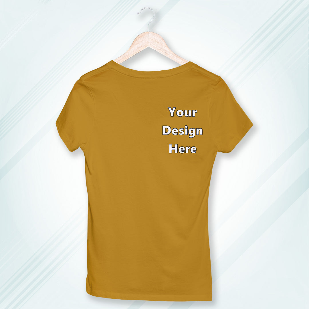 Mustard Yellow Round Neck Classic Customized T-Shirt Front Pocket Design | Women