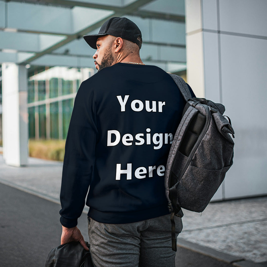 Navy Back Customized Cotton Solid Sweatshirt | Unisex