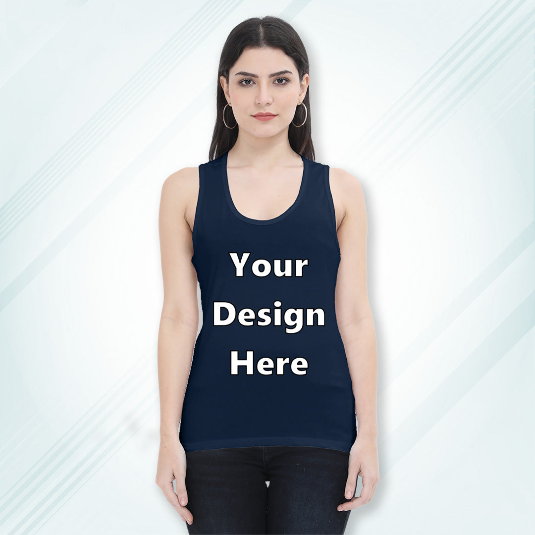 Navy Customized Regular Fit Tank Top Front Design | Women