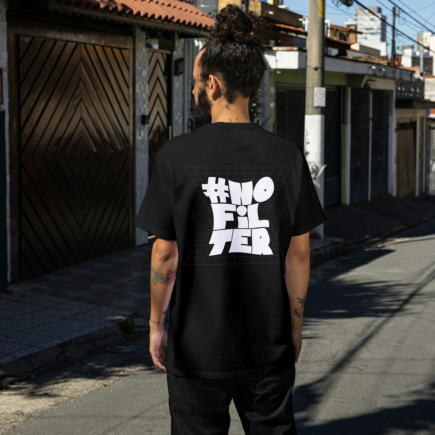 Black Round Neck Oversized Cotton Printed T-shirt #No Filter Unisex
