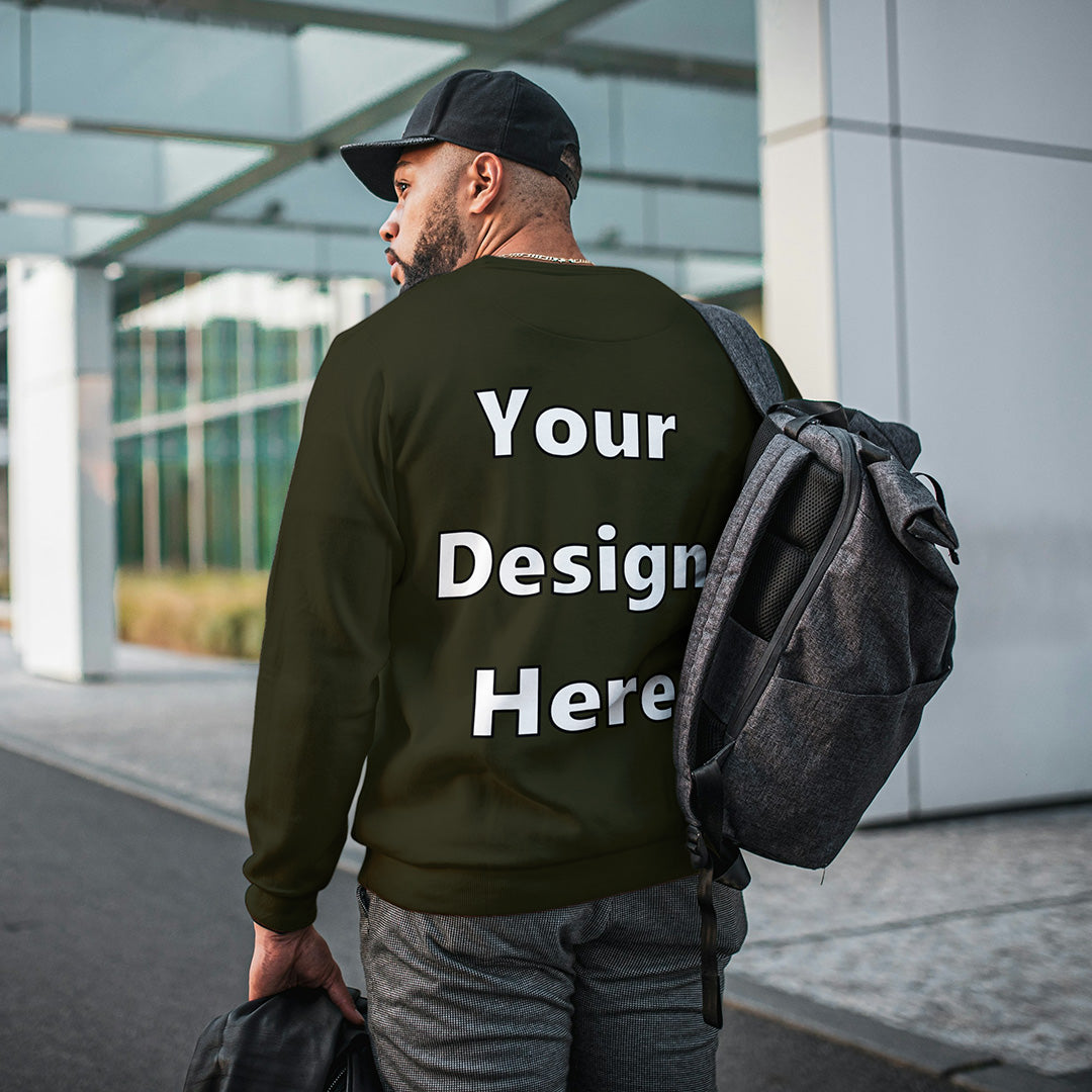 Olive Green Back Customized Cotton Solid Sweatshirt | Unisex