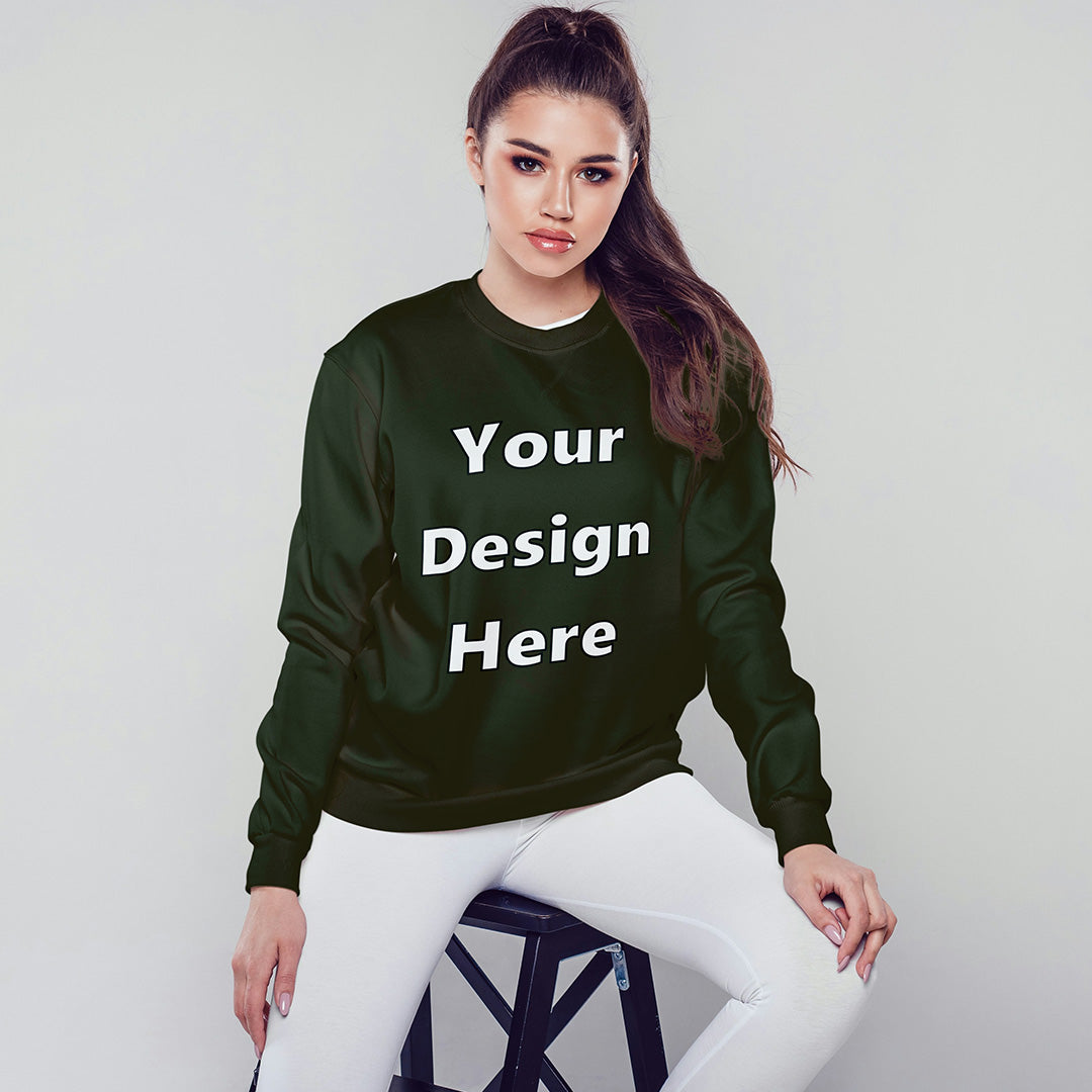 Olive Green Front Customized Cotton Solid Sweatshirt | Unisex