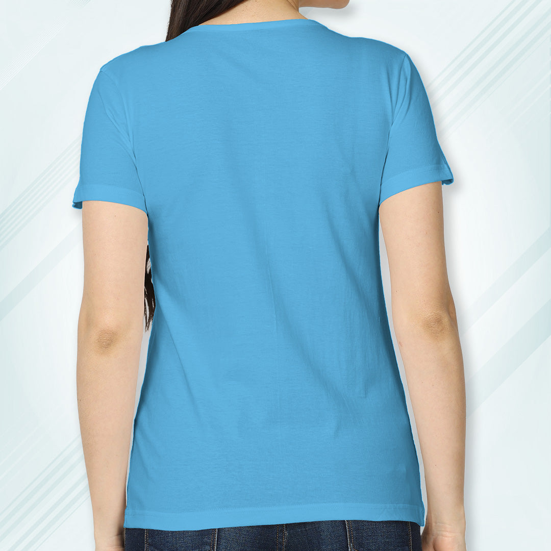 New Sky Blue Round Neck Classic Solid T-shirt | Women