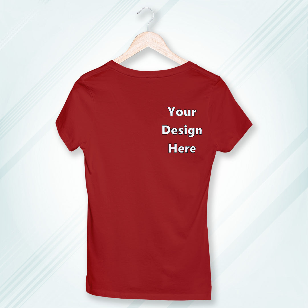 Red Round Neck Classic Customized T-Shirt Front Pocket Design | Women