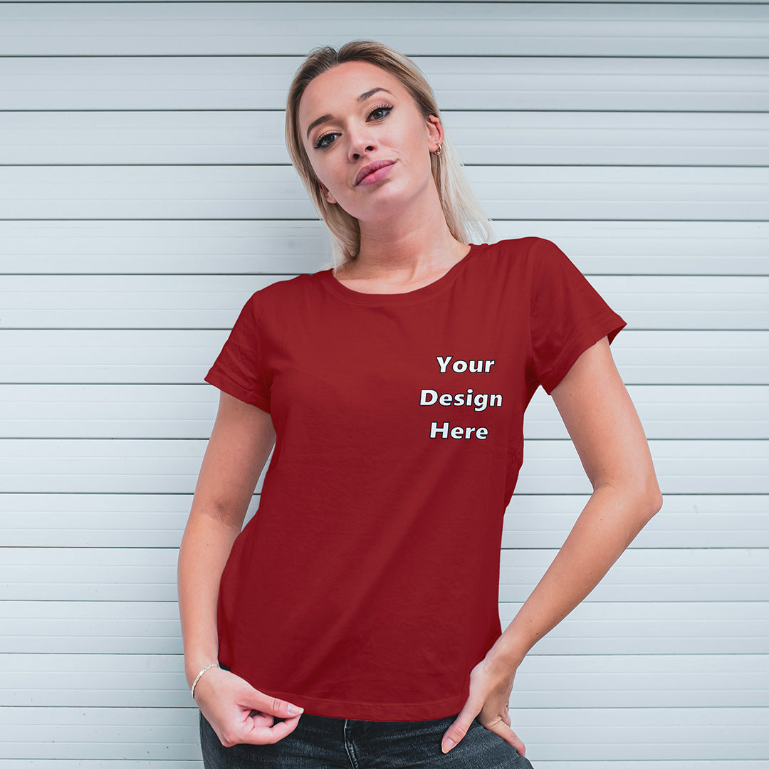 Red Round Neck Classic Customized T-Shirt Front Pocket Design | Women