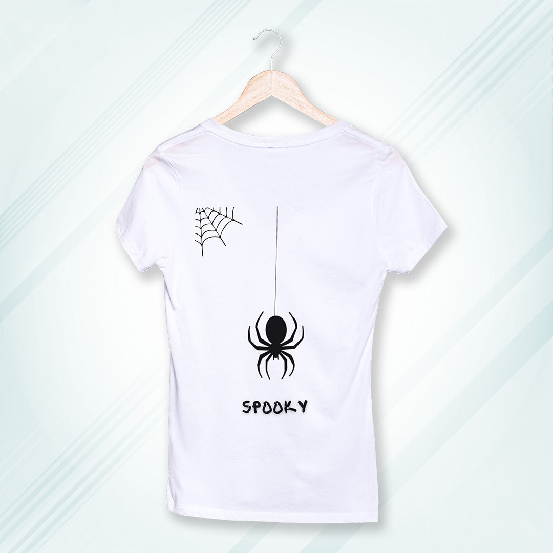White Round Neck Classic Printed Classic T-Shirt Spooky Spider | Women
