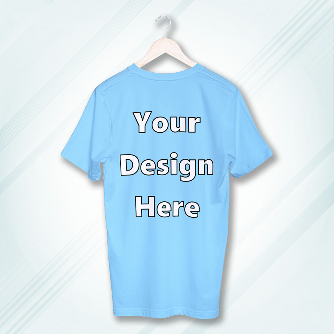 Baby Blue Round Neck Cotton Classic Crew T-shirt Front Customized Design | Unisex