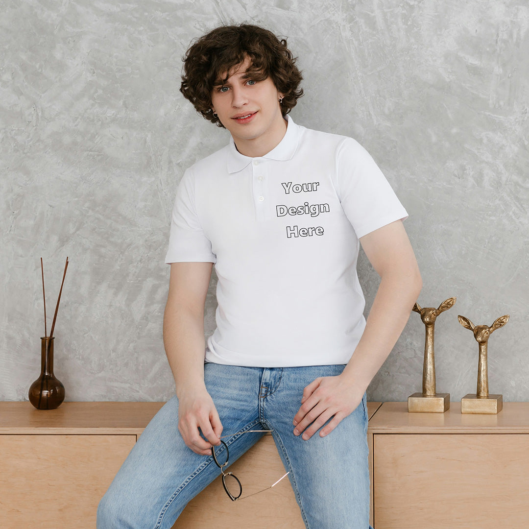 White Customized Polo T-Shirt Front Pocket Design Regular Fit | Men