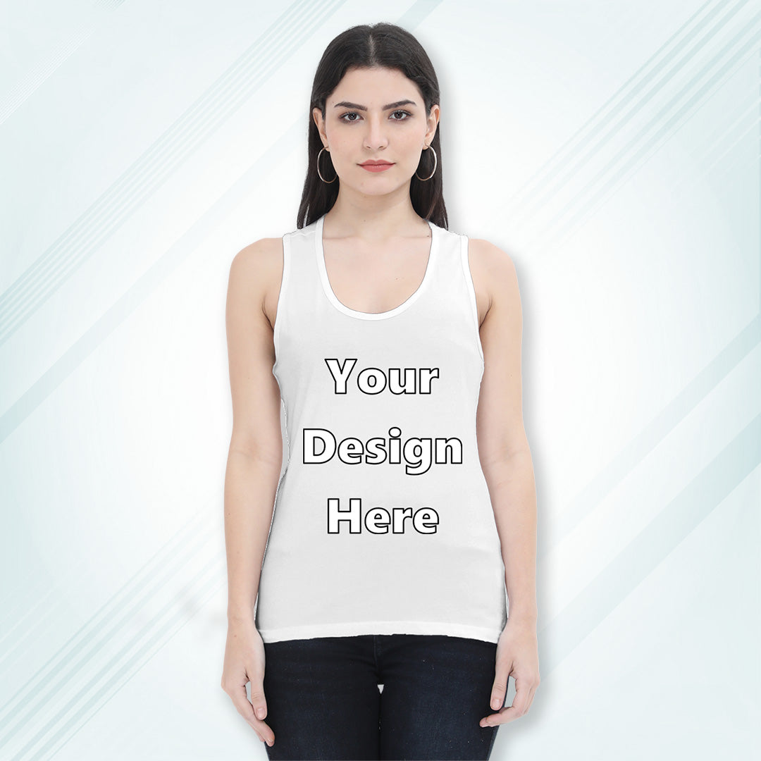 White Customized Regular Fit Tank Top Front Design | Women