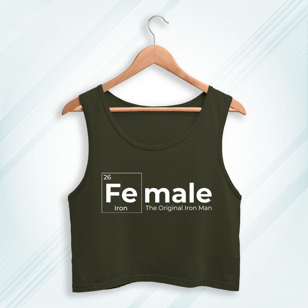 Olive Green Cotton Fe-Male Printed Sleeveless Crop Tank | Women