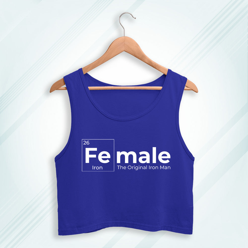 Royal Blue Cotton Fe-Male Printed Sleeveless Crop Tank | Women