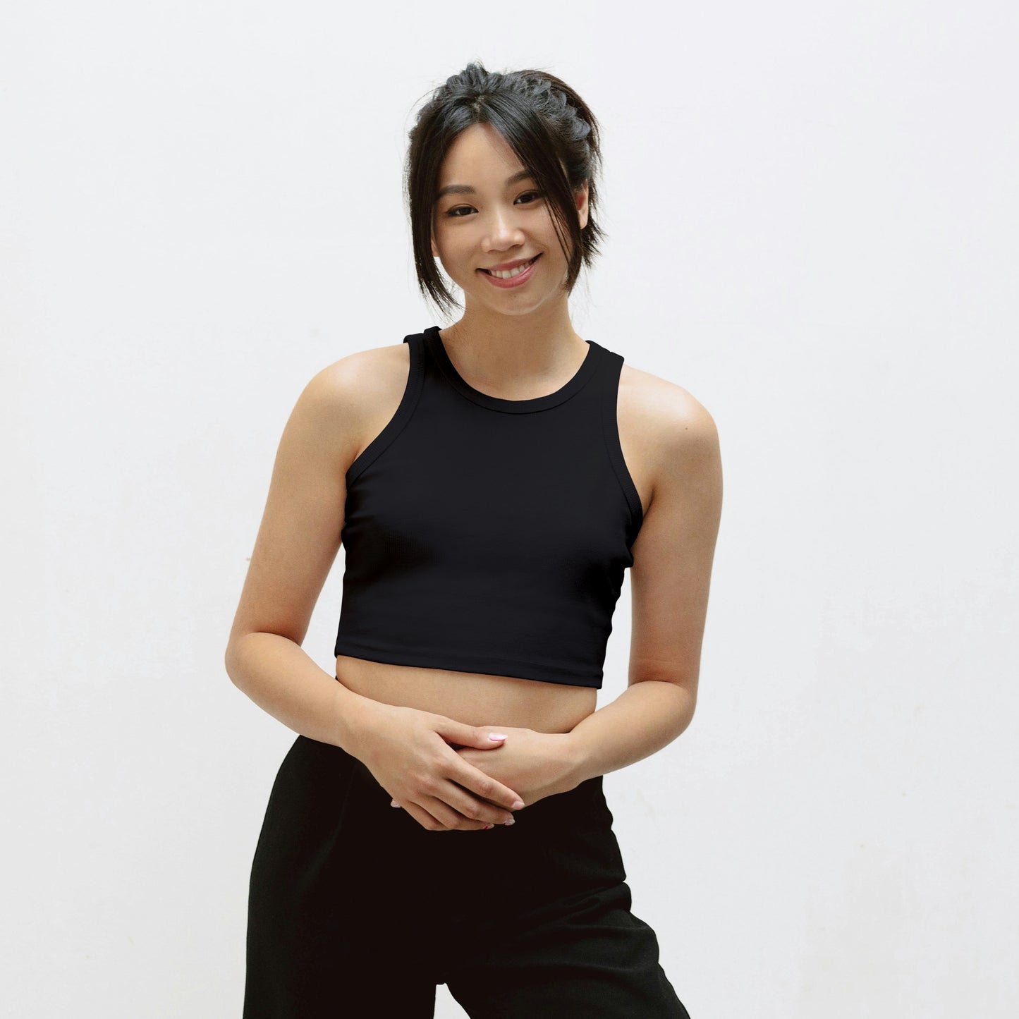 Black Cotton Solid Sleeveless Crop Tank | Women
