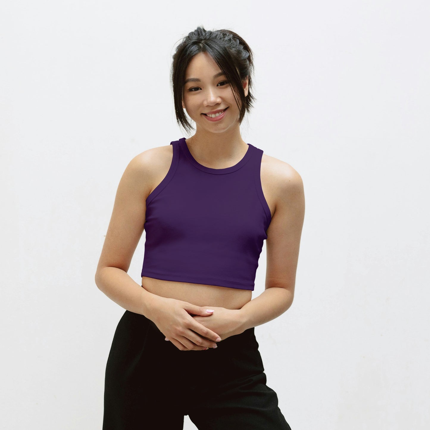 Purple Cotton Solid Sleeveless Crop Tank | Women
