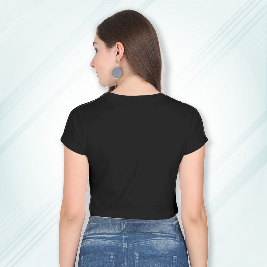 Black Cotton Plain Round Neck Half Sleeve Crop Top | Women
