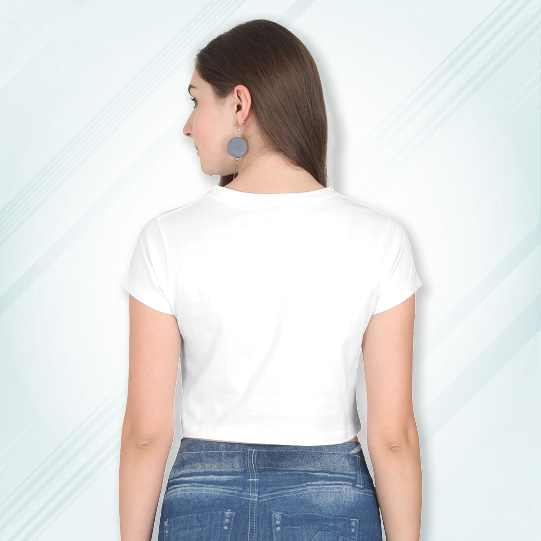 White Cotton Plain Round Neck Half Sleeve Crop Top | Women