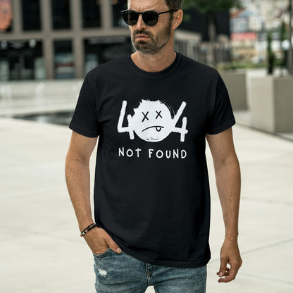 Black Round Neck Oversized Cotton Printed T-shirt 404 Not Found Unisex