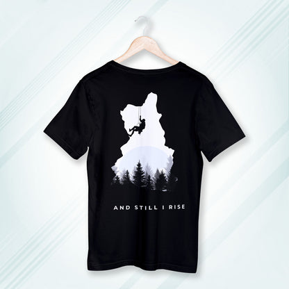 Black Round Neck Oversized Cotton Printed Mountain Climber T-shirt