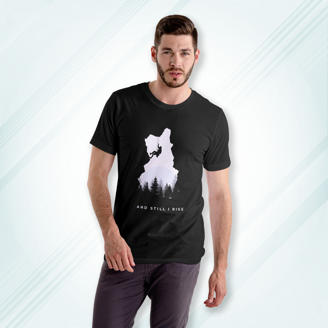Black Round Neck Oversized Cotton Printed Mountain Climber T-shirt