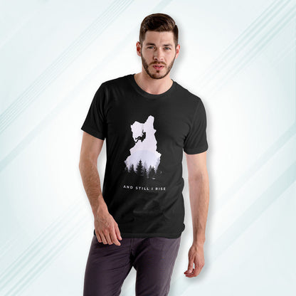 Black Round Neck Oversized Cotton Printed Mountain Climber T-shirt