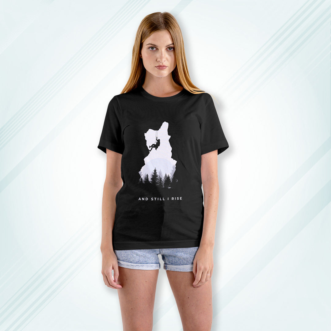 Black Round Neck Oversized Cotton Printed Mountain Climber T-shirt