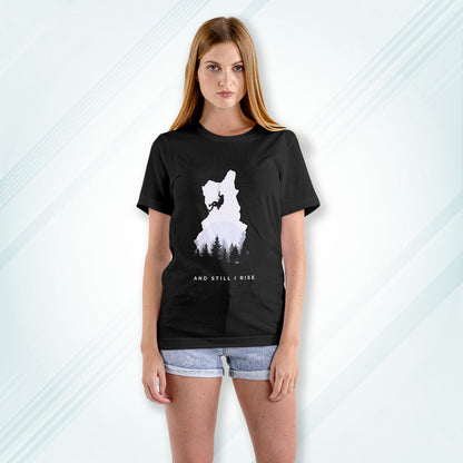 Black Round Neck Oversized Cotton Printed Mountain Climber T-shirt