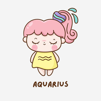 White Round Neck Classic Printed Classic T-Shirt Cute Aquarius Horoscope | Women