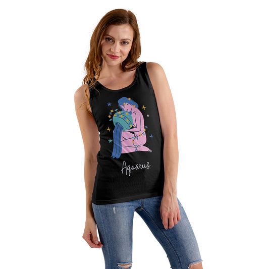 Black Regular Fit Tank Top Aquarius Horoscope | Women