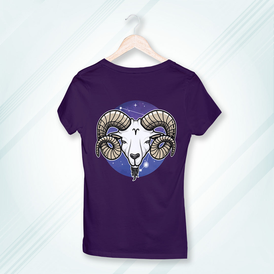 Purple Round Neck Classic Printed Classic T-Shirt Aries Horoscope | Women
