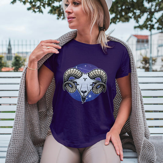 Purple Round Neck Classic Printed Classic T-Shirt Aries Horoscope | Women