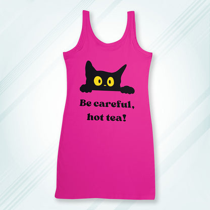 Pink Regular Fit Tank Top Be Careful Hot Tea Cat | Women