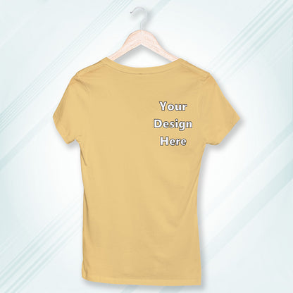 Beige Round Neck Classic Customized T-Shirt Front Pocket Design | Women