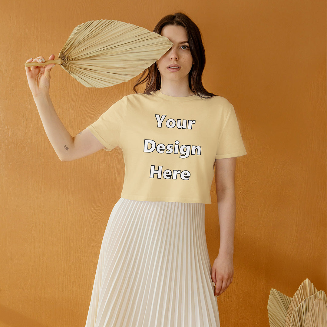 Beige Customized Regular Fit Crop Top Front Design | Women
