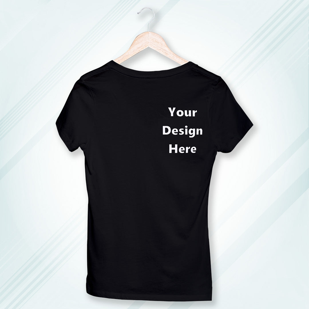 Black Round Neck Classic Customized T-Shirt Front Pocket Design | Women