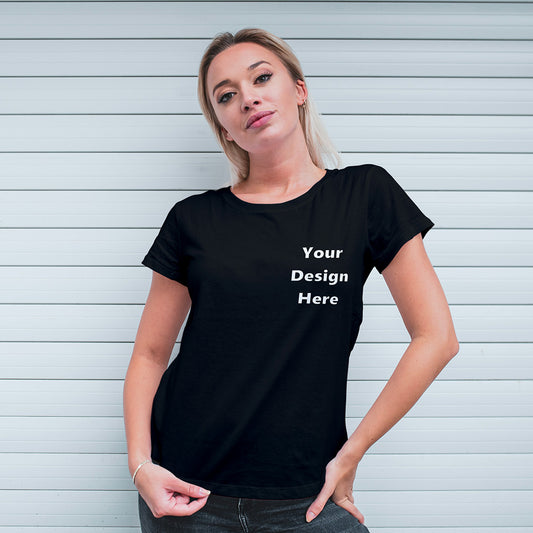 Black Round Neck Classic Customized T-Shirt Front Pocket Design | Women