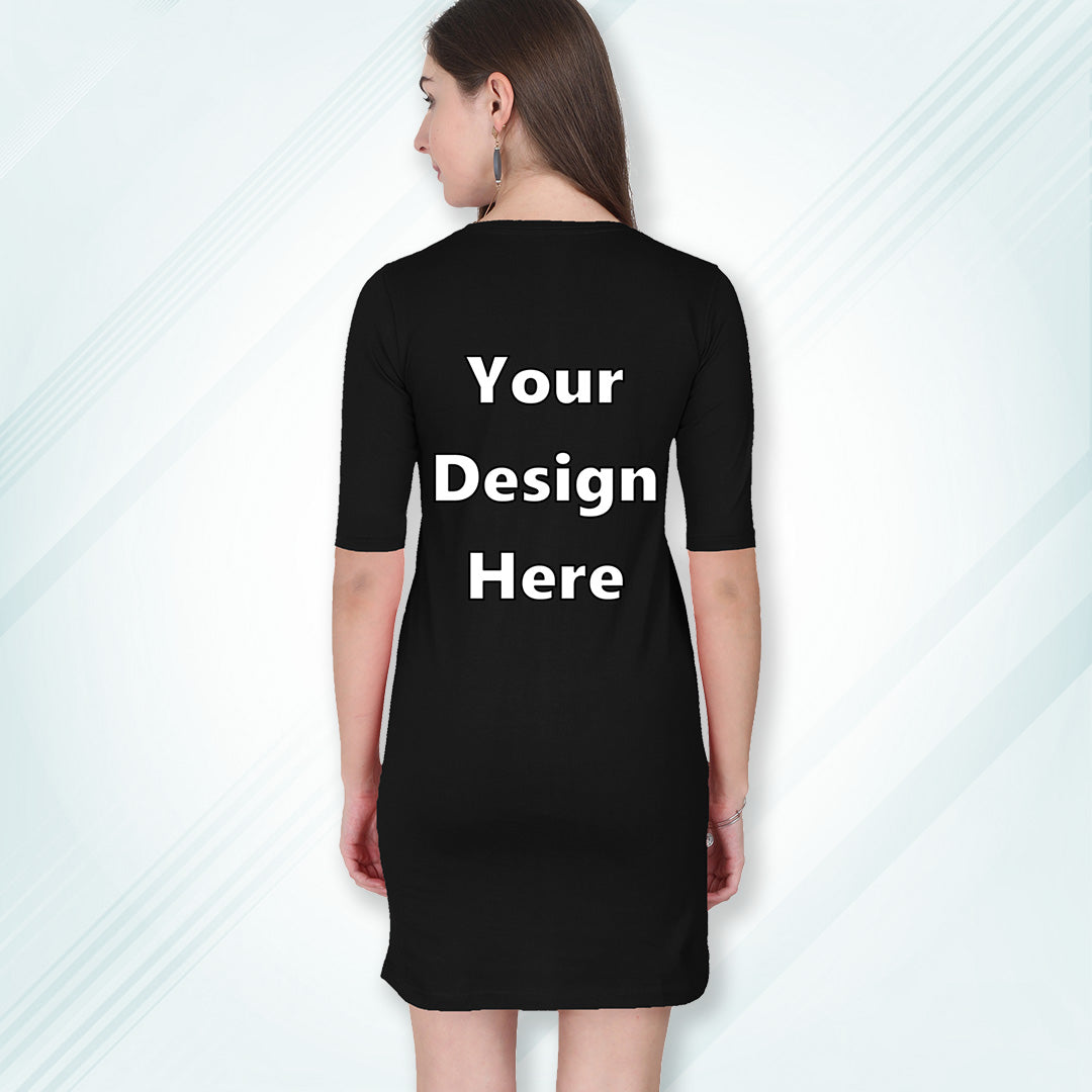 Black Customized Long T-Shirt Dress with Side Pockets Back Design | Women