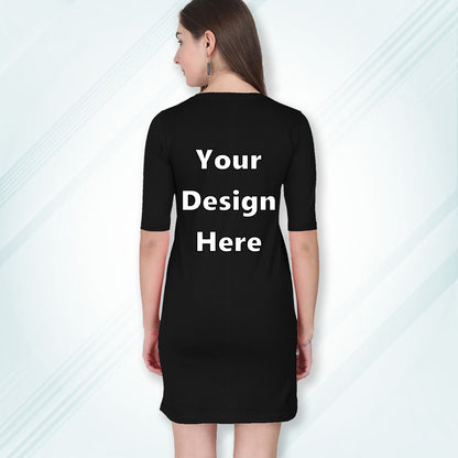 Black Customized Long T-Shirt Dress with Side Pockets Back Design | Women
