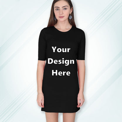 Black Customized Long T-Shirt Dress with Side Pockets Front Design | Women