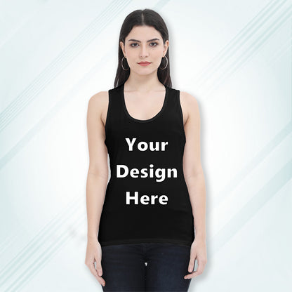 Black Customized Regular Fit Tank Top Front Design | Women