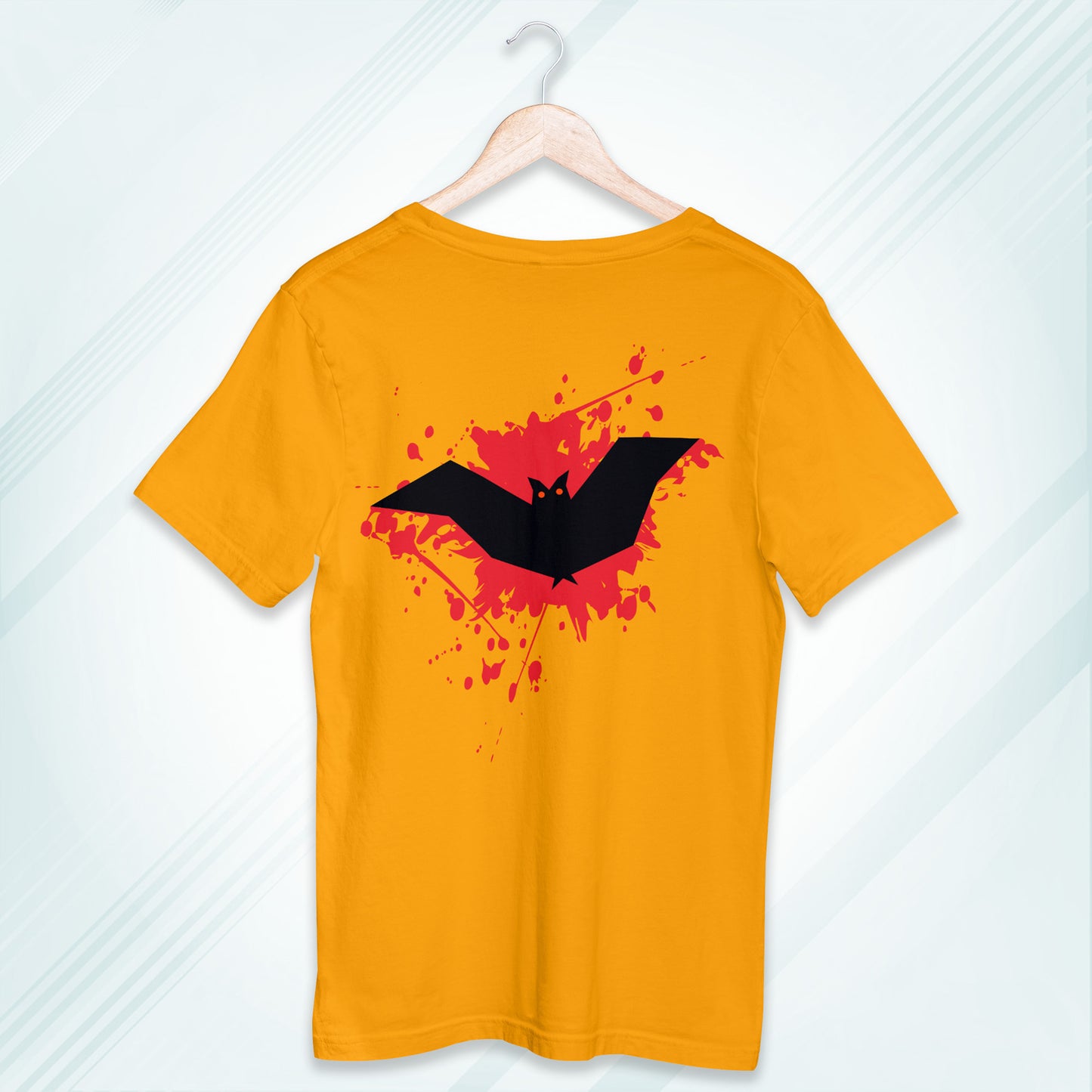Golden Yellow Round Neck Oversized Cotton Printed T-shirt Blood Bat Unisex